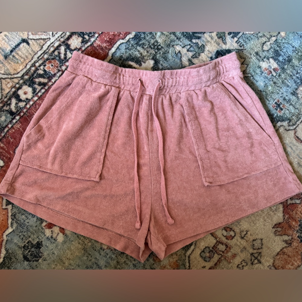 Pink Terry Cloth Women’s Shorts with Pockets